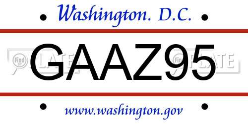 GAAZ95 District Of Columbia License Plate