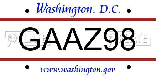 GAAZ98 District Of Columbia License Plate