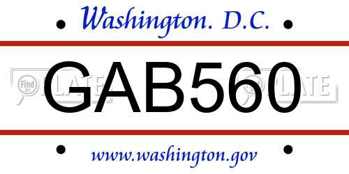 GAB560 District Of Columbia License Plate