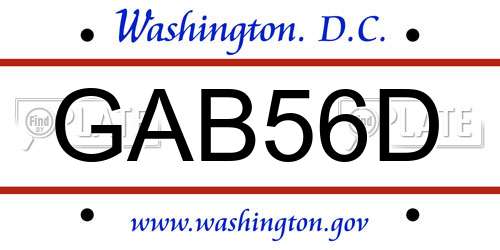 GAB56D District Of Columbia License Plate