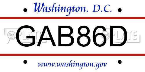 GAB86D District Of Columbia License Plate