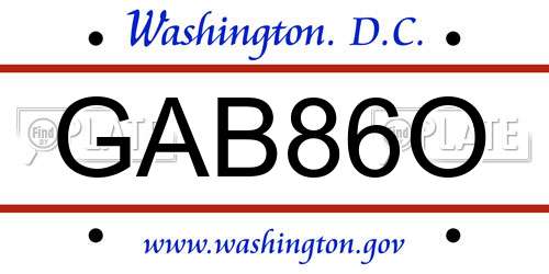 GAB86O District Of Columbia License Plate