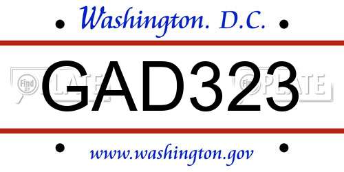 GAD323 District Of Columbia License Plate