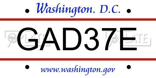GAD37E District Of Columbia License Plate