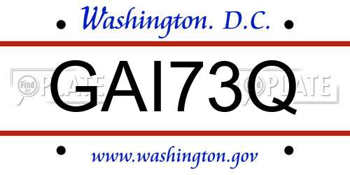 GAI73Q District Of Columbia License Plate