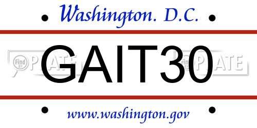 GAIT30 District Of Columbia License Plate