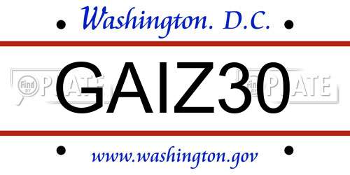 GAIZ30 District Of Columbia License Plate