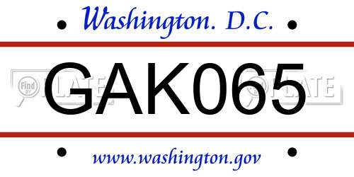 GAK065 District Of Columbia License Plate