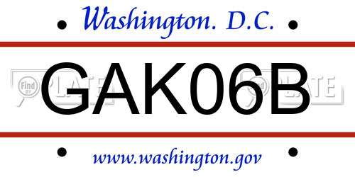 GAK06B District Of Columbia License Plate