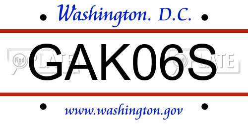 GAK06S District Of Columbia License Plate