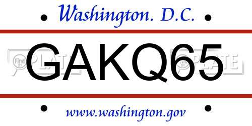 GAKQ65 District Of Columbia License Plate