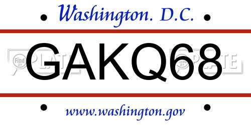 GAKQ68 District Of Columbia License Plate