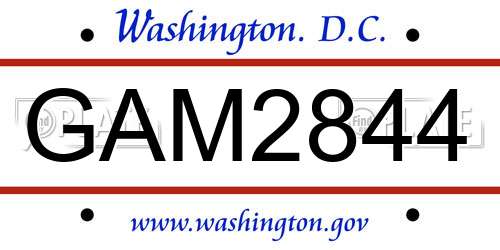 GAM2844 District Of Columbia License Plate