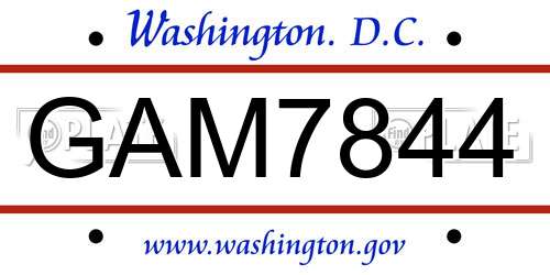 GAM7844 District Of Columbia License Plate