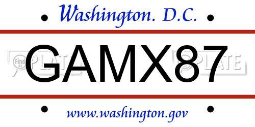 GAMX87 District Of Columbia License Plate