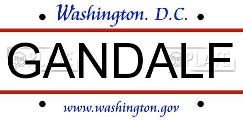 GANDALF District Of Columbia License Plate