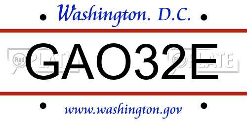 GAO32E District Of Columbia License Plate