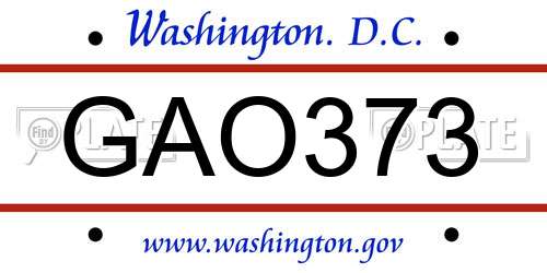 GAO373 District Of Columbia License Plate