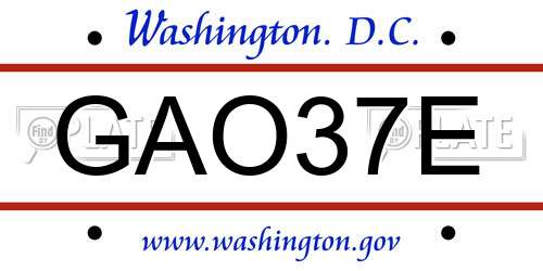 GAO37E District Of Columbia License Plate
