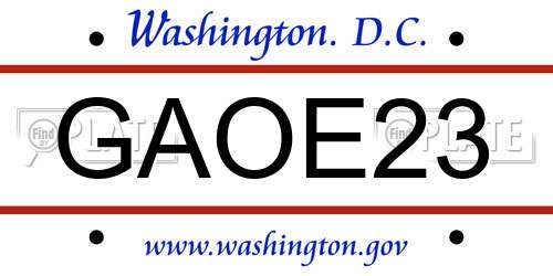GAOE23 District Of Columbia License Plate