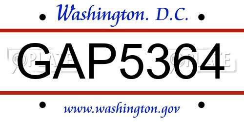GAP5364 District Of Columbia License Plate