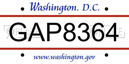 GAP8364 District Of Columbia License Plate
