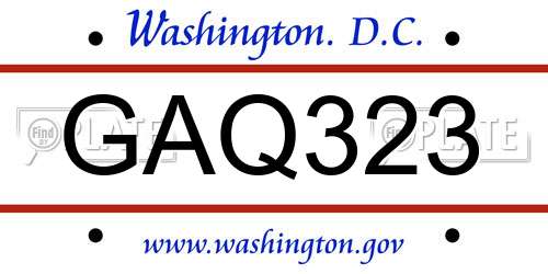 GAQ323 District Of Columbia License Plate