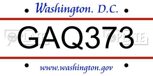 GAQ373 District Of Columbia License Plate
