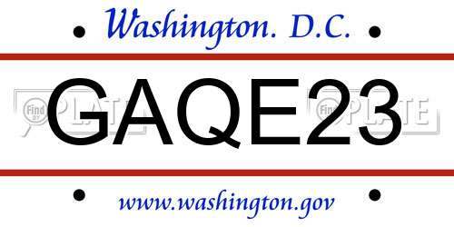 GAQE23 District Of Columbia License Plate
