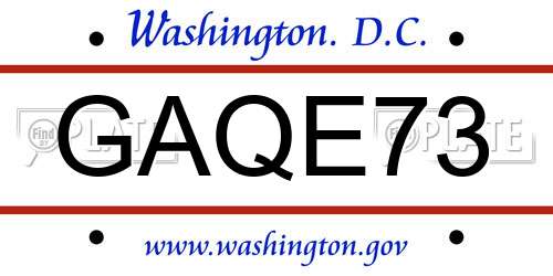 GAQE73 District Of Columbia License Plate