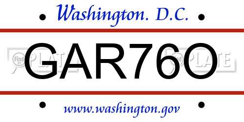GAR76O District Of Columbia License Plate