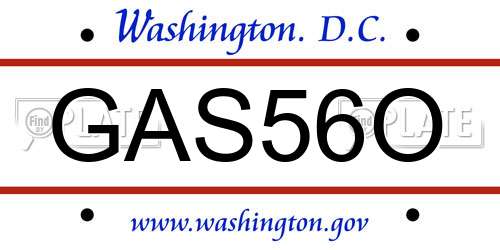 GAS56O District Of Columbia License Plate