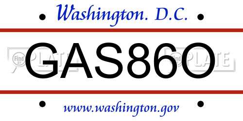 GAS86O District Of Columbia License Plate
