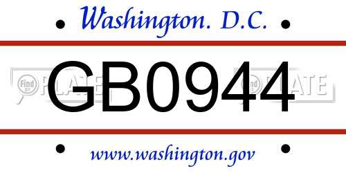 GB0944 District Of Columbia License Plate