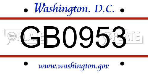 GB0953 District Of Columbia License Plate