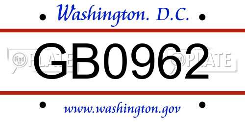 GB0962 District Of Columbia License Plate