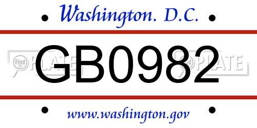 GB0982 District Of Columbia License Plate