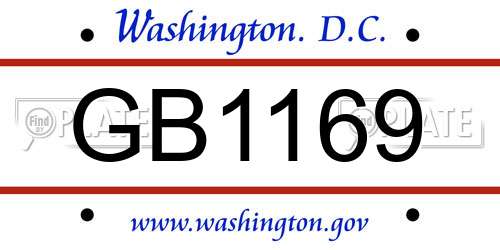 GB1169 District Of Columbia License Plate