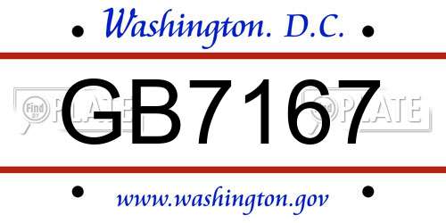 GB7167 District Of Columbia License Plate