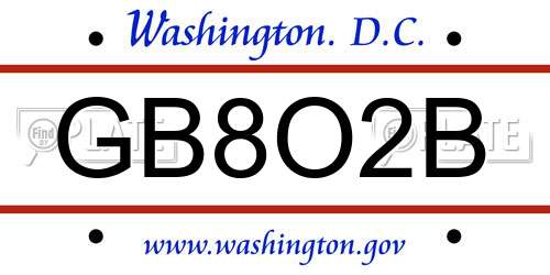 GB8O2B District Of Columbia License Plate