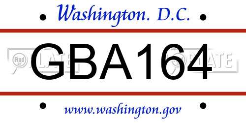 GBA164 District Of Columbia License Plate