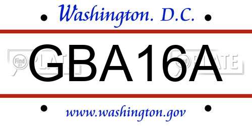 GBA16A District Of Columbia License Plate