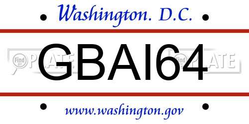 GBAI64 District Of Columbia License Plate