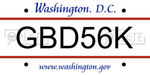 GBD56K District Of Columbia License Plate