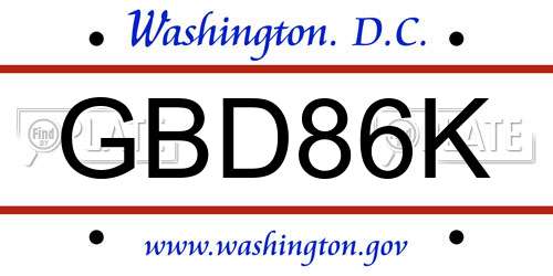 GBD86K District Of Columbia License Plate