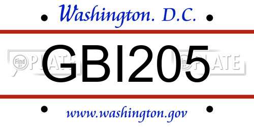 GBI205 District Of Columbia License Plate