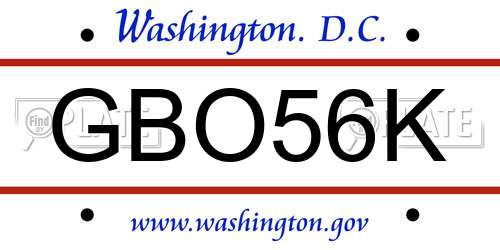 GBO56K District Of Columbia License Plate