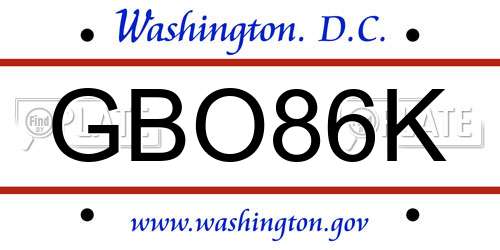 GBO86K District Of Columbia License Plate