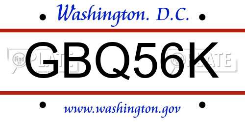 GBQ56K District Of Columbia License Plate