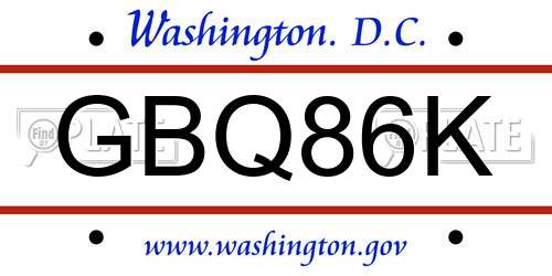 GBQ86K District Of Columbia License Plate